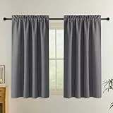 PONY DANCE Verdunkelungsvorhang Kurz Blickdichte Gardinen für Schlafzimmer/Küchen Fenster 2er Set H 145 x B 140 cm Thermo Vorhänge gegen Hitze mit Stangedurchzug, Grau
