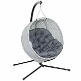 Outsunny Hängesessel mit Gestell, Eiförmiger Hängeschaukel mit Sitzpolstern, faltbar Hängematte für den Außenbereich Schaukelsessel Indoor Outdoor, Terrasse, Garten, Grau