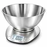 Boston Tech Digitale Küchenwaage mit Abnehmbarem Schüssel - Edelstahl, Hohe Präzision, Wasserdicht, 5kg Kapazität, LCD-Display, Tara-Funktion, Rezeptbuch Inklusive