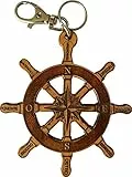 Etabeta Artigiano Toscano Steuerrad Offen Schlüsselanhänger aus echtem Leder mit Windrose – Handgefertigtes Geschenk für Segler und Meeresliebhaber Made in Italy