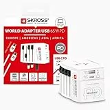 SKROSS 2-poliger Universal-Reiseadapter, Reisestecker mit Ladeanschluss für USB-A und USB-C, kompakter Laptop Ready Steckdosenadapter mit USBC-Kabel