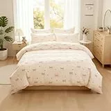 Covebett Bettwäsche 135x200 Beige mit Rosa Schleifen Mädchen Bettbezug Set Rosa Herzen Schleifenmuster Kawaii Weich Renforcé Microfaser Einzelbett Deckenbezug Reißverschluss und Kissenbezug 80x80cm