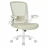 SONGMICS Bürostuhl ergonomisch, Drehstuhl mit Mesh, Lenden- und Kopfstütze, Wippfunktion, 53 cm große Sitzfläche, klappbare Armlehnen, Arbeits- und Schlafzimmer, Studenten, haferflockenbeige OBN037K02