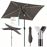 Sekey Aluminum Solar-Sonnenschirm mit LED-Beleuchtung 200 × 300 cm, UV50+ Rechteckiger Balkon-Garten-Schirm, Solarlampe & Kurbelsystem, Cappuccino