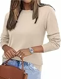 Zeagoo Damen Pullover Elegant Langram Strickpullover Für Herbst Rundhals Pulli Basic Sweatshirt Einfarbig Oberteile Beige M
