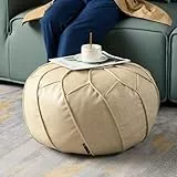 Louis Donné Ungefüllte Pouf Abdeckung, Runder Osmanischer Fußhocker mit Aufbewahrung, Wasserdichtes Kunstleder, Bean Bag Stuhl für Wohnzimmer, Schlafzimmer und Kinderzimmer (Weiß)