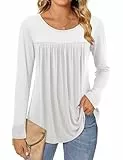 Florboom Tshirt Damen Elegant Rundhals Langarm Longshirt Oberteile Top, Weiß XXL