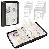 Emibele Reise-Schmuck-Organizer-Koffer, Schmuck-Aufbewahrungsbuch Transparent Schmuck Binder mit 96 tragbaren Anti-Anlauf Klar Zippered Pouch Taschen für Halsketten Armband Ohrringe Ringe, Schwarz