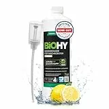 BiOHY Bodenreiniger für Wischroboter (1l Flasche) + Dosierer | Reinigungsmittel Konzentrat für alle Wisch & Saugroboter mit Nass-Funktion | Schaumarm & Streifenfrei | Für alle Böden