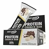 Best Body Nutrition, Protein Crunch Bar – Banana Chocolate – 35g – Eiweißriegel – Knuspriger Protein Bar – 32% Protein – Low Sugar Snack – Zuckerreduziert – Soja-Crispies – Milchschokolade – 12er Pack