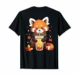 Süßer roter Panda trinkt Bubble Tea Cozy Autumn T-Shirt