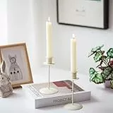 Romadedi Kerzenhalter Kerzenständer Stabkerzen Weiß - 2er Set Kerzenhalter Stabkerze Metall Vintage Modern Deko für Hochzeit Tisch Weihnachten Tischdeko Wohnzimmer Adventskranz Advent