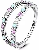 OUFER Body Piercing Nose Ring Hoops 20G Nose Piercing Jewellery 6/7/8mm Nostril Conch Hoop Double Line CZ Opal Helix Tragus Daith Snug Rook Cartilage Earrings Ring