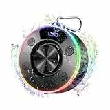 Bluetooth-Lautsprecher, Tragbare Bluetooth 5.3 Lautsprecher mit Stereo-Sound, Kabelloser LED-Lichtlautsprecher mit Saugnapf, IPX7 Wasserdicht Musikbox Tragbare für Badezimmer, Bergsteigen, Reisen