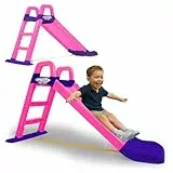 JAMARA 460503 - Rutsche Funny Slide - aus robustem Kunststoff, Rutschauslauf für sanfte Landungen, Breite Stufen und Sicherheitsgriffe, Stabilisierungsseil, pink