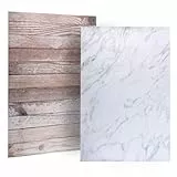 UTEBIT 2PCs Fotografie Hintergrund Set 54x86cm, Doppelseitig 2-in-1 Foto Hintergrund Mit Wendbaren Mustern, Wasserdicht Hintergrundpapier für Lebensmittel, Schmuck, Kosmetik (Holz + Marmor)