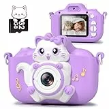 Kinderkamera, Gofunly Kinder Kamera 1080P 2,0-Zoll-Bildschirm Selfie Digitalkamera mit 32GB-Karte für 3-12 Jahre Jungen Mädchen Geburtstagsgeschenk Weihnachten Spielzeug Lila Katze