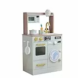 Teamson Kids Holz Spielküche für Kinder Little Chef Küche mit Mini-Garten Waschmaschine & Zubehör kompakte Spielküche mit Stauraum Grün