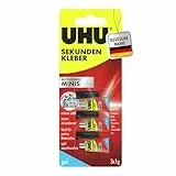 UHU Sekundenkleber extra stark | 3x1g Kleber Tuben für präzises Kleben | Sekundenkleber Gel für Kunststoff, Metall, Holz, Keramik, Porzellankleber | Superkleber & Kunststoffkleber