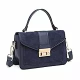 Miss Lulu Damen Tasche Henkeltasche Mittelgroß Umhängetasche Tasche mit Kunstleder und Wildleder Vintage Flap Handtasche Crossbody Bag mit ovaler Metallverzierung Elegant Exquisit