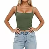 Damen Tanktop, schmal geschnittenes, ärmelloses Tanktop für Damen mit herausnehmbarer Polsterung und verstellbarem Träger, Camisole Freizeitkleidung (Green, S)