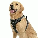 Funfox Hundegeschirr Mittelgroße Hunde, Anti Zug Brustgeschirr Verstellbares Geschirr Hund mit Griff Reflektorstreifen, No Pull Geschirr Hund für Kleine Mittlere Grosse Dog Harness Schwarz L