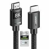 UGREEN HDMI 2.1 Kabel 10K 8K 60Hz 4K 120Hz 144Hz HDMI 8K Kabel 48Gbit/s High Speed Ethernet Ultra HD eARC HDR 10+ HDCP Dolby Vision VRR kompatibel mit TV/PS5/PS4/ Xbox-Serie X/Monitor (2M)