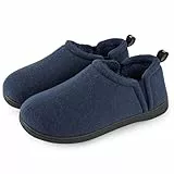 Snug Leaves Men's Fuzzy Faux Wool Memory Foam Slippers Non-Slip indoor Faux Sherpa Slippers with Double-Sided Elastic Inserts Marineblau,44/45 EU