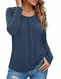 Totatuit T-Shirt Langarm Damen Elegant Shirts Basic Langarmshirt Rundhalsausschnitt Lässige Yoga Longsleeve Tops Dunkelblau S