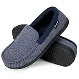 EverFoams Herren Mokassin Pantoffeln Atmungsaktive Komfort Memory Foam Frottee Hausschuhe mit Anti-Rutsch-Gummisohle,Demin Blau,45 EU