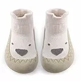 Exemaba Baby Sockenschuhe Rutschfeste Niedlicher Cartoon Weicher Stricken Babybodenschuhe Kleinkind Schuhe 1-Paar(Beige Hund,Tag22/12-18M)