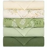 Yukkidds Mulltücher Baby Spucktücher 100% Baumwolle Spucktuch 60x60 cm Saugfähig und Atmungsaktive Wickeltücher Musselintücher 5er Set für Neugeborene Junge und Mädchen Grünes Blatt