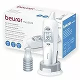 Beurer FT 58 Ohrthermometer, Fieberthermometer mit Infrarot-Messtechnik für Messung im Ohr & Objekttemperaturmessung, Fieberindikator, inkl. 10 Schutzkappen, für Babys, Kinder und Erwachsene