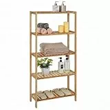 SONGMICS Badezimmerregal, Badregal, Küchenregal, Schuhregal, Standregal aus Bambus, 60 x 26.2 x 130.9 cm, ideal für Bad, Wohnzimmer, Flur, Küche, naturfarben BCB35Y
