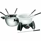 UNOLD 48615 Fondue-Set - Elektro Fondue, Wechseltopf (Edelstahl/Keramik), Fleischfondue/Asiatisch, Schokofondue, Käsefondue, Kochplatte, mit Zubehör, für 6 Personen, Schwarz/Silber