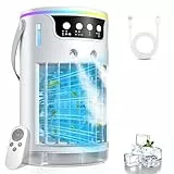 Mobile Klimaanlage, USB 4 In1 Mobile Klimagerät mit 3 Stufe Eis-Kühlnebel, Für Büro Zimmer und Schreibtisch, 1200 ML Tragbare Mini Luftkühler mit 2-8H Timer, 3 Geschwindigkeiten, 7 Farben Nachtlicht