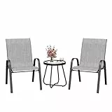 Amopatio 3 TLG. Balkonmöbel Set, Bistroset Kleiner mit Bistrotisch & 2 stapelbare Gartenstühle aus Textilene und Metallgestell, Gartenmöbel Wetterfest für Balkon, Garten, Grey