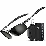 ATTCL Herren Polarisierte Treiber Glasses Sport Sonnenbrille Al-Mg Metallrahme Ultra leicht verspiegelt sonnenbrillen 8177 schwarze