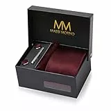 Massi Morino Krawatte Weinrot mit Einstecktuch Set Herren inkl. Manschettenknöpfe, Krawattennadel und Geschenkbox | Männer Krawattenset zur Hochzeit