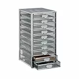 Relaxdays Schubladenbox, 10 Schubfächer, für Din A4 Dokumente, Ordnungssystem für Schreibtisch, Aktenablage, Silber