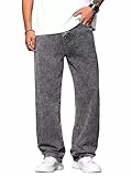 Zewool Herren Baggy Jeans im lockeren Weitschnitt Y2K Skaterhose mit gerader Beinform Hip-Hop Streetwear Entspannte Passform der 2000er für Skateboard Weite Herrenjeans,B15 Grau,XL