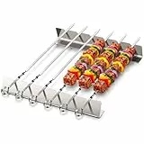 Homealexa Schaschlikspieße Set, 6 Stück 40,5 cm Edelstahl Grillspieße mit 2 × 30 cm Spießhalter, Flache BBQ Spieße für Schaschlik, Fleisch und Gemüse, Wiederverwendbare Grillspieße, Grillzubehör