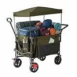 Relaxdays Bollerwagen, faltbar, 150 kg, Dach, Teleskop- & Schiebegriff, Gummireifen mit Bremse, Transportwagen, grün
