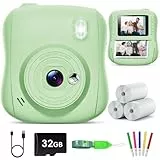 Hangrui Kinderkamera Sofortbildkamera, 14MP Sofortbildkamera Kinder mit 32G Karte & Druckpapier, 1080P Kamera Kinder Sofortdruck mit Farbige Stifte, Geschenk für 3-12 Jungen und Mädchen-Grün