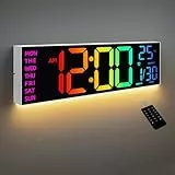 HAITANG Wanduhr Digital - 8 Farben Digitale Wanduhr 16,2' Große Digitale Uhr mit Temperatur, Datum, Nachtlicht, Automatische Helligkeitsregelung, 24/12-Stunden für Wohnzimmer Büro Fitnessstudio
