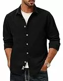 PJ PAUL JONES Herren Cord Hemd Langarm Baumwolle Normale Passform Vintage Kordhemd Schwarz XL