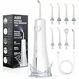 AUIEI Munddusche, tragbar, Wasserfloss, Munddusche 5 Modi und 8 Düsen, Tank 300 ml, USB aufgeladen, wasserdicht IPX7, geeignet für empfindliches Zahnfleisch (weiß)