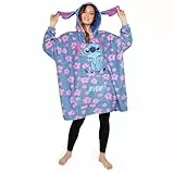 Disney Stitch Übergroße Hoodie Decke Damen - Fleece Oversized Kapuzenpullover mit Ärmeln für Teenager - Einheitsgröße (Blau/Rosa Stitch)