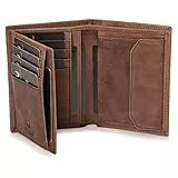 DONBOLSO Geldbeutel Herren - Große Geldbörse mit RFID-Schutz aus Leder - Portemonnaie mit Kartenetui Herren und Sichtfach für Ausweis und Kreditkarten - Vintage Braun