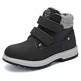TZJS Unisex Kinder Klassische Stiefel für Jungen Mädchen Baby Winterstiefel Mit Klettverschluss Wasserdicht Stiefeletten Schneestiefel Arbeitsstiefel Herbstschuhe Winterschuhe(Schwarz Warm,25)